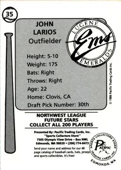 1986 Cramer Eugene Emeralds #35 John Larios Back