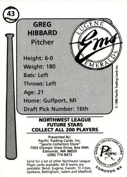 1986 Cramer Eugene Emeralds #43 Greg Hibbard Back