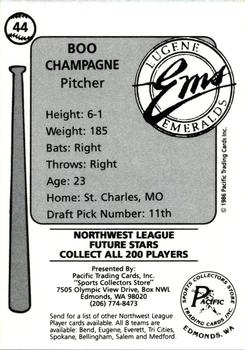 1986 Cramer Eugene Emeralds #44 Boo Champagne Back