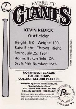 1986 Cramer Everett Giants #6 Kevin Redick Back