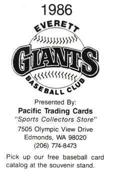 1986 Cramer Everett Giants Popcorn #NNO James Averill Back