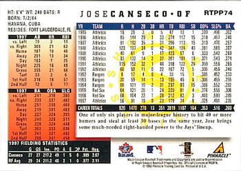 1998 Score Rookie & Traded - Showcase Series #RTPP74 Jose Canseco Back