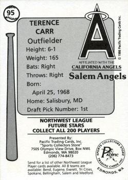 1986 Cramer Salem Angels #95 Terence Carr Back