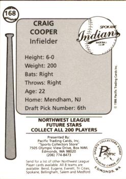1986 Cramer Spokane Indians #168 Craig Cooper Back