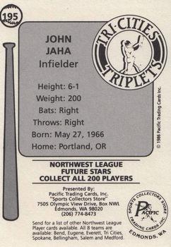 1986 Cramer Tri-Cities Triplets #195 John Jaha Back