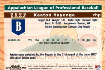 2009 Grandstand Appalachian League Top Prospects #NNO Keaton Hayenga Back