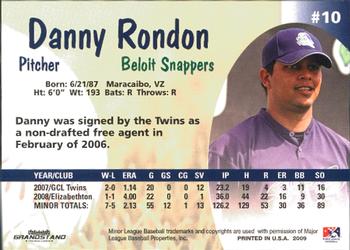 2009 Grandstand Beloit Snappers #NNO Danny Rondon Back