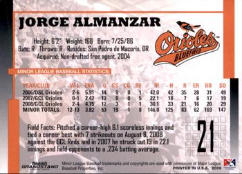 2009 Grandstand Bluefield Orioles #NNO Jorge Almanzar Back