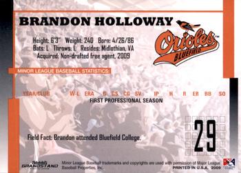 2009 Grandstand Bluefield Orioles #NNO Brandon Holloway Back