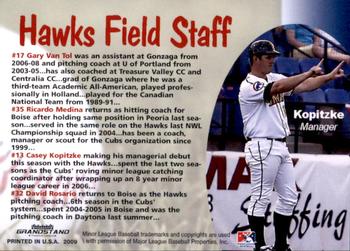 2009 Grandstand Boise Hawks #NNO Hawks Field Staff (Gary Van Tol / Ricardo Medina / Casey Kopitzke / David Rosario) Back