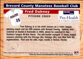 2009 Grandstand Brevard County Manatees #NNO Fred Dabney Back