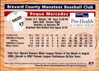 2009 Grandstand Brevard County Manatees #NNO Roque Mercedes Back