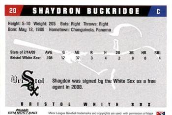 2009 Grandstand Bristol White Sox #NNO Shaydron Buckridge Back