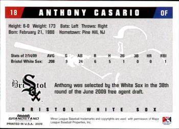 2009 Grandstand Bristol White Sox #NNO Anthony Casario Back