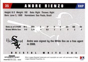 2009 Grandstand Bristol White Sox #NNO Andre Rienzo Back
