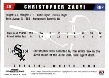 2009 Grandstand Bristol White Sox #NNO Christopher Zagyi Back
