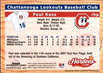 2009 Grandstand Chattanooga Lookouts #NNO Paul Koss Back