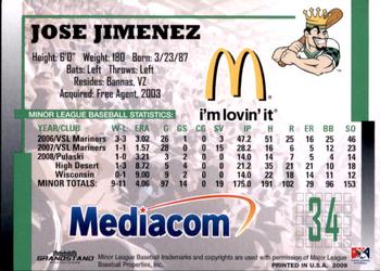 2009 Grandstand Clinton LumberKings #NNO Jose Jimenez Back