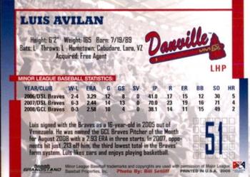 2009 Grandstand Danville Braves #NNO Luis Avilan Back