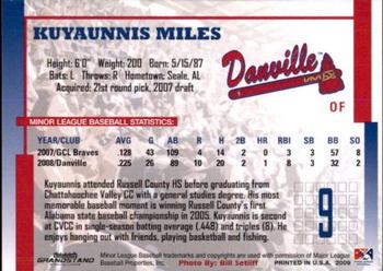2009 Grandstand Danville Braves #NNO Kuyaunnis Miles Back