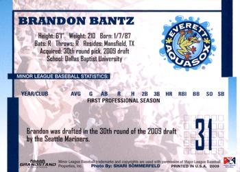 2009 Grandstand Everett AquaSox #NNO Brandon Bantz Back
