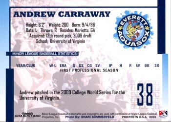 2009 Grandstand Everett AquaSox #NNO Andrew Carraway Back