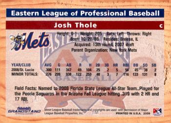2009 Grandstand Eastern League Top Prospects #NNO Josh Thole Back