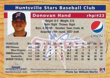 2009 Grandstand Huntsville Stars #NNO Donovan Hand Back