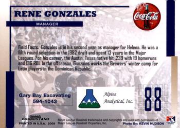 2009 Grandstand Helena Brewers #NNO14 Rene Gonzales Back