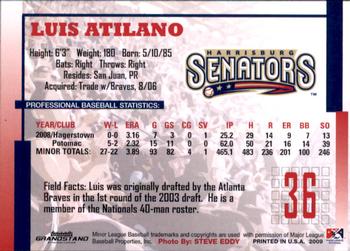2009 Grandstand Harrisburg Senators #NNO Luis Atilano Back