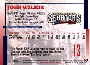 2009 Grandstand Harrisburg Senators #NNO Josh Wilkie Back
