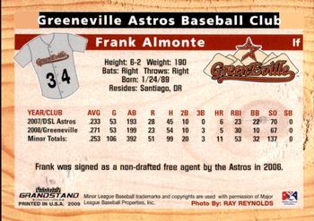 2009 Grandstand Greeneville Astros #NNO Frank Almonte Back