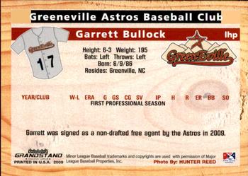 2009 Grandstand Greeneville Astros #NNO Garrett Bullock Back