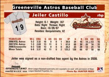 2009 Grandstand Greeneville Astros #NNO Jeiler Castillo Back