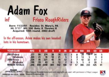 2009 Grandstand Frisco RoughRiders #NNO Adam Fox Back