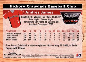 2009 Grandstand Hickory Crawdads #NNO Andres James Back