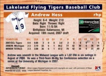 2009 Grandstand Lakeland Flying Tigers #NNO Andrew Hess Back
