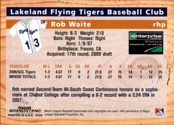 2009 Grandstand Lakeland Flying Tigers #NNO Rob Waite Back