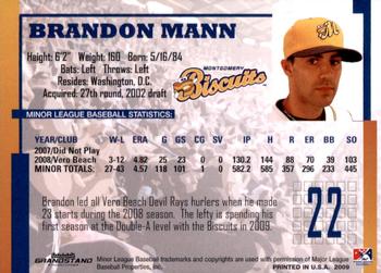 2009 Grandstand Montgomery Biscuits #NNO Brandon Mann Back