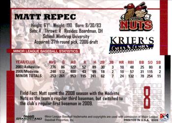 2009 Grandstand Modesto Nuts #NNO Matt Repec Back