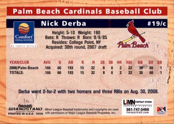 2009 Grandstand Palm Beach Cardinals #NNO Nick Derba Back