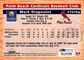 2009 Grandstand Palm Beach Cardinals #NNO Mark Diapoules Back