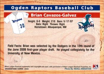 2009 Grandstand Ogden Raptors #NNO Brian Cavazos-Galvez Back