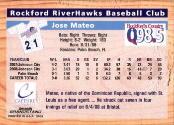 2009 Grandstand Rockford RiverHawks #NNO Jose Mateo Back