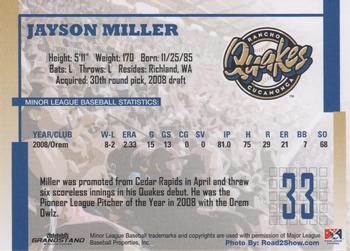 2009 Grandstand Rancho Cucamonga Quakes #NNO Jayson Miller Back