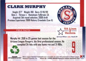 2009 Grandstand Spokane Indians #NNO Clark Murphy Back