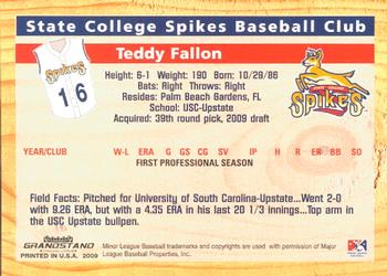 2009 Grandstand State College Spikes #NNO Teddy Fallon Back