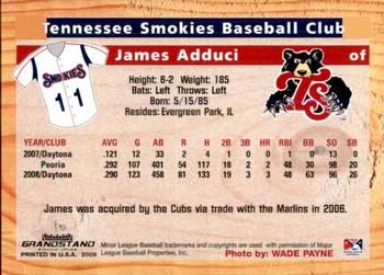 2009 Grandstand Tennessee Smokies #NNO James Adduci Back