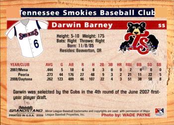 2009 Grandstand Tennessee Smokies #NNO Darwin Barney Back
