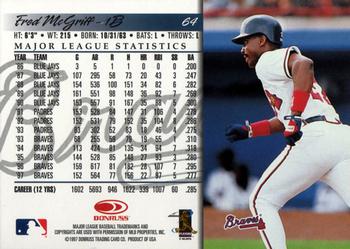 1998 Donruss #64 Fred McGriff Back